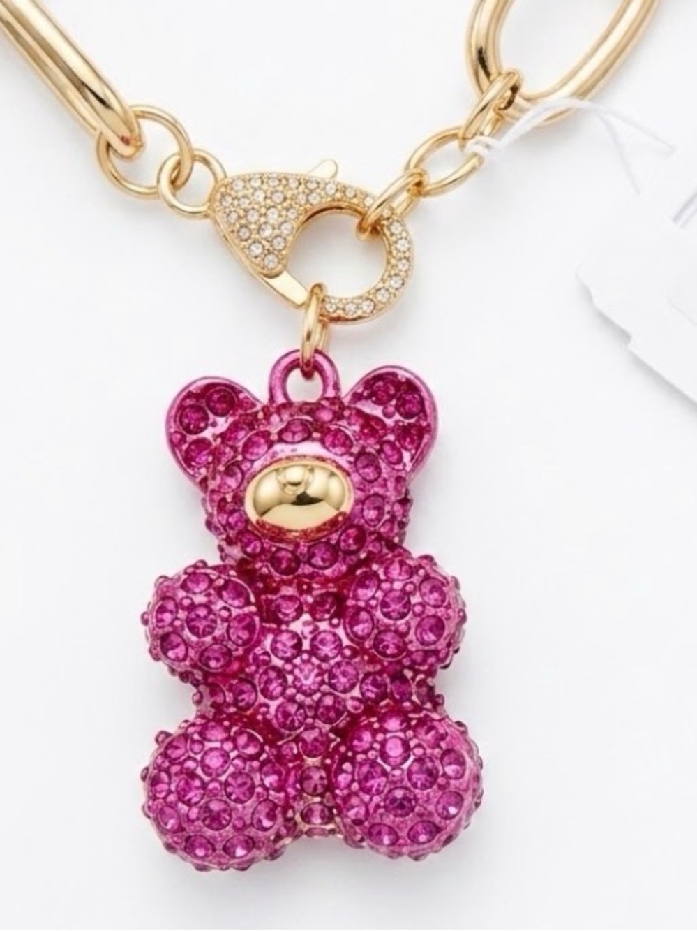 NWT ⚜️💖⚜️ Betsey Johnson Pink Crystal Teddy Bear Statement Necklace - Picture 3 of 13